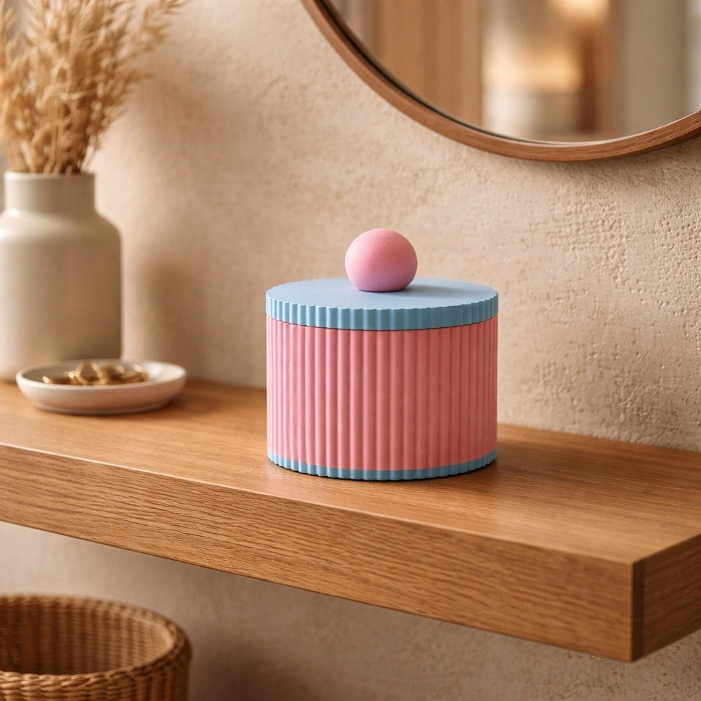 Geriffelte Stria Dose in Sakurapink und Eisblau für Schmuck und Kleinkram